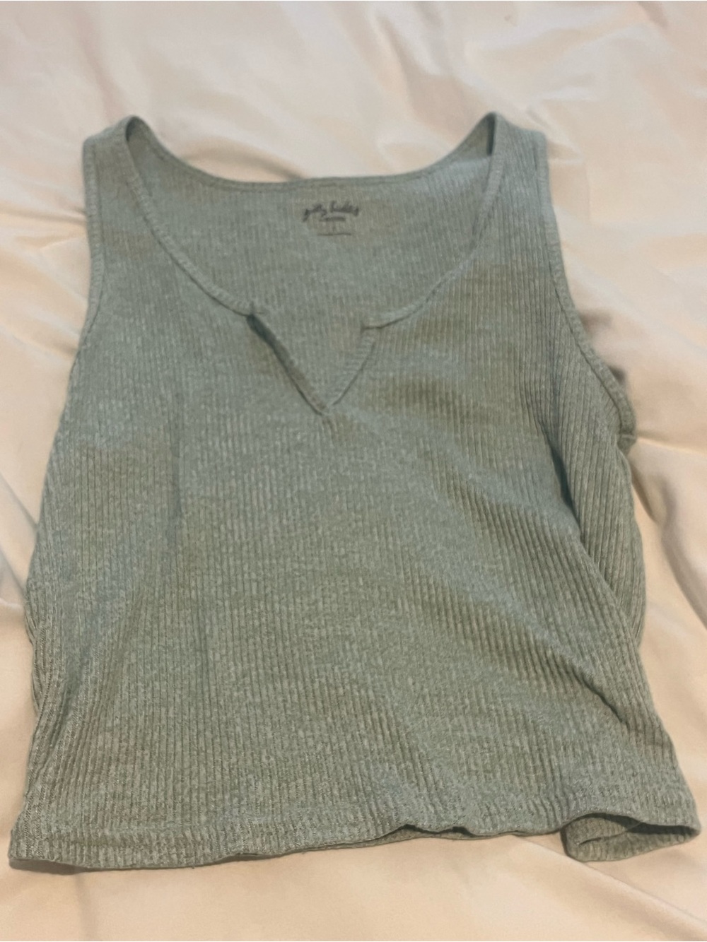 Hollister Ribbed Tank Top in Sage Green - Scoop V-Notch